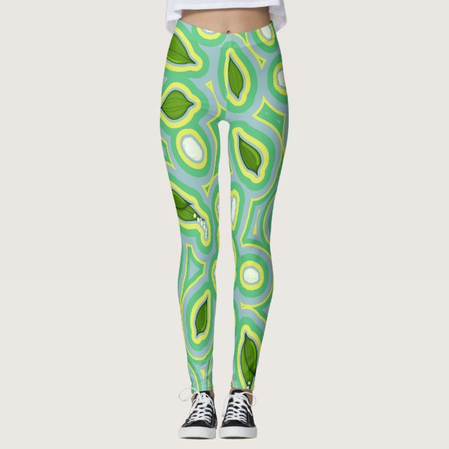 Leggings Motif Lily printanier en bleu ciel, jaune beurre e (Devant)