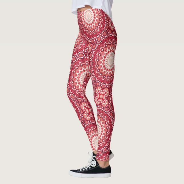 Leggings Motif Mandala Rouge en Dégradé Fougueux (Gauche)