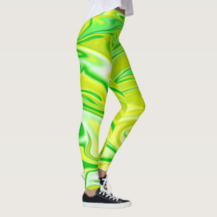 Leggings Motif Marbre blanc jaune vert,