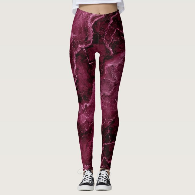 Leggings Motif marbré en Magenta foncé et rose (Devant)