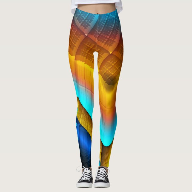 Leggings Motif métallique bleu-or 33 (Devant)