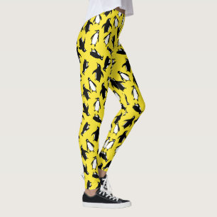 Leggings Motif mignon de manchot noir et blanc sur fond jau