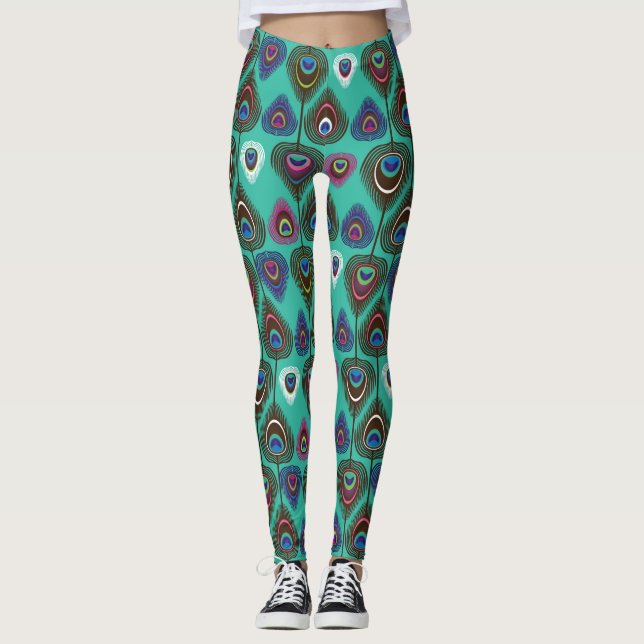 Leggings motif mignon de plume de paon (Devant)