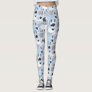 Leggings Motif Mocal Mouton Pastel Couleur Bleue Minimale