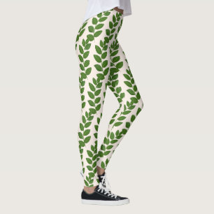 Leggings Motif moderne de feuille de laurier sur ivoire