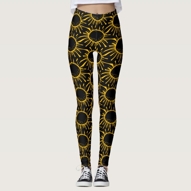 Leggings Motif Moderne d'Éclipse de Soleil Abstrait Noir Ja (Devant)