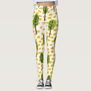 Leggings Motif Naïve Green Black Tree