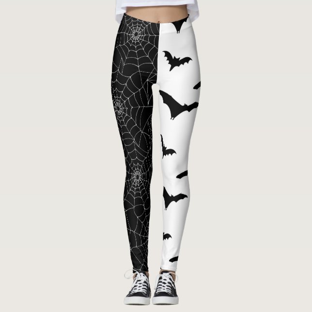 Leggings Motif noir et blanc Halloween Cobwebs et chauves-s (Devant)
