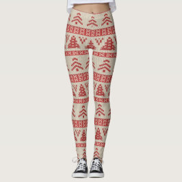 Leggings Motif nordique rouge de chandail de Knit d'arbre