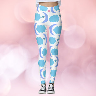 Leggings Motif Nuages Étoiles Lune Bleu Violet