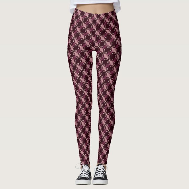 Leggings Motif numérique Pétal Floral Rouge Bourgogne (Devant)