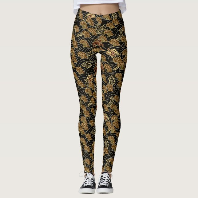 Leggings Motif oriental du dragon de mer (Devant)