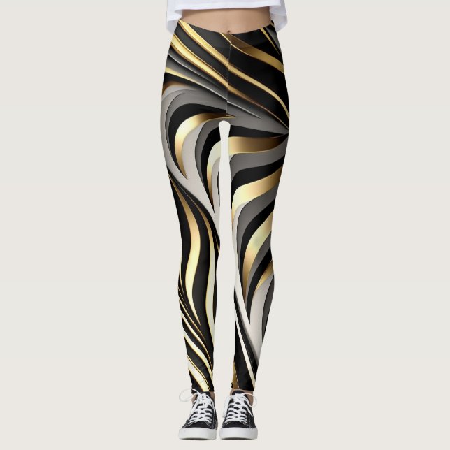 Leggings Motif original noir, or et argent (Devant)