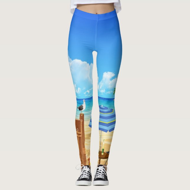 Leggings Motif panoramique de plage moderne (Devant)