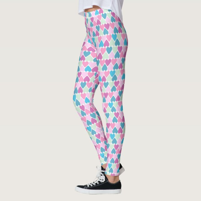 Leggings Motif Pastel Pink Green Hearts (Gauche)