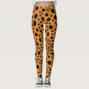 Leggings Motif Peau de Léopard de Chat Orange Foncé Taches