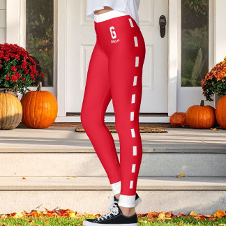 Leggings Motif personnalisé de Noël rouge blanc Monogramme