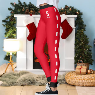 Leggings Motif personnalisé Noël Rouge Noir Blanc Monogramm