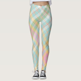 Leggings Motif Plaid bleu, vert, rose et or
