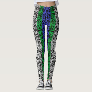 Leggings motif plante bleu et vert A07.b noir BG