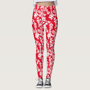 Leggings Motif Plante répétitif rouge et blanc