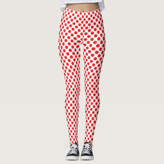 Leggings Motif pois rouge élégant sur blanc (Devant)