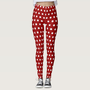 Leggings Motif pois tendance rouge foncé et blanc