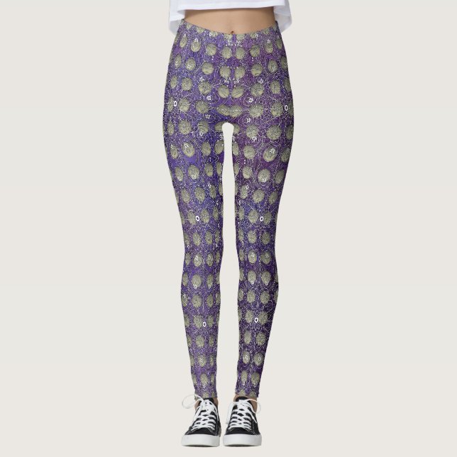 Leggings Motif Pois violet et gris (Devant)