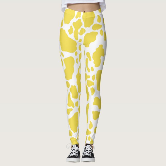 Leggings Motif Poster de animal des points de vache jaune (Devant)
