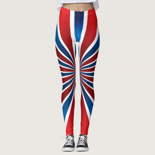 Leggings Motif radial rouge bleu blanc (Devant)