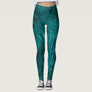Leggings Motif rayures de tigre pailleté ombré sarcelle