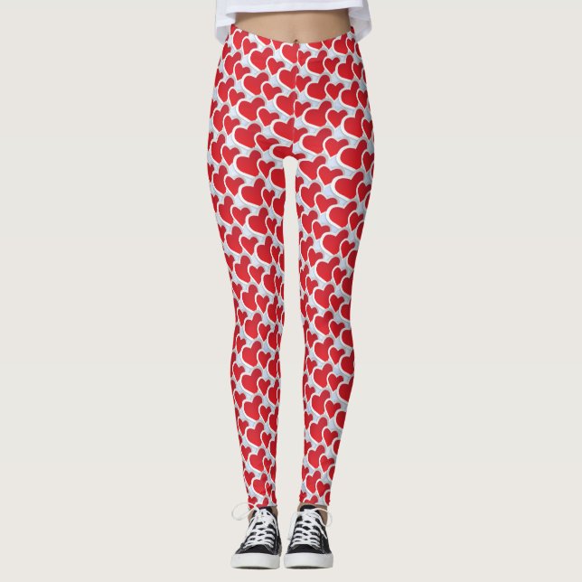 Leggings Motif répétitif avec 2 Coeurs en papier rouge (Devant)