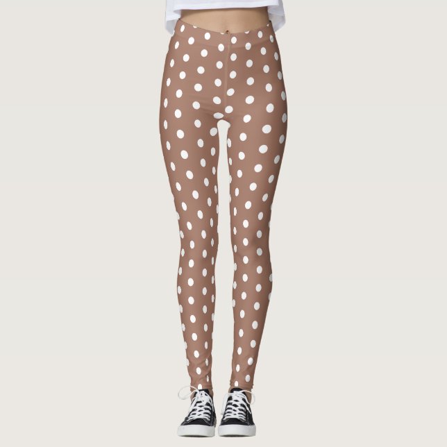 Leggings Motif rétro de Mocha Mousse pois blancs (Devant)