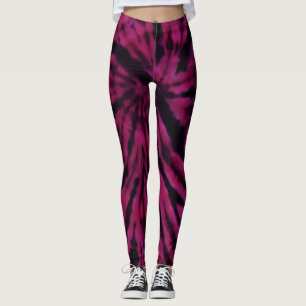 Leggings Motif Rétro Hippie Violet Rose Noir Tie-Dye