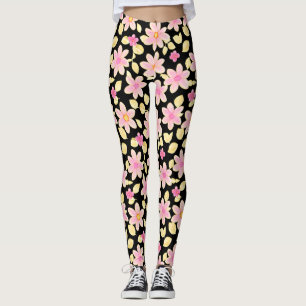 Leggings Motif rose et noir