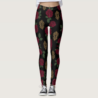 Leggings Motif Rose Gothique et Trou de Serrure