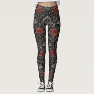 Leggings Motif Rose Gothique Foncé (4)