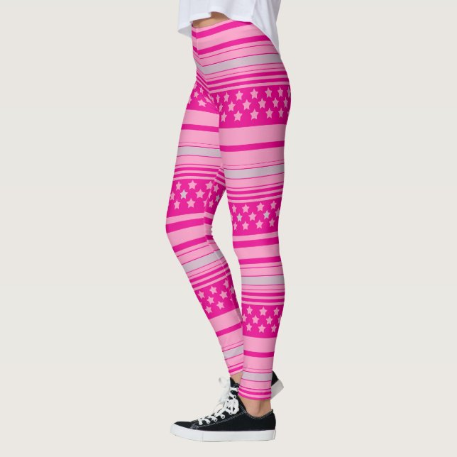 Leggings Motif rose rayé avec étoiles (Gauche)