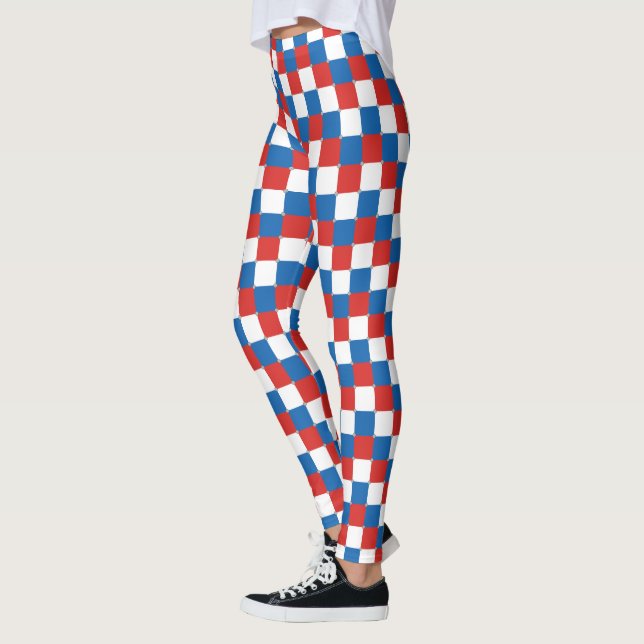 Leggings Motif rouge blanc et bleu à damiers (Gauche)