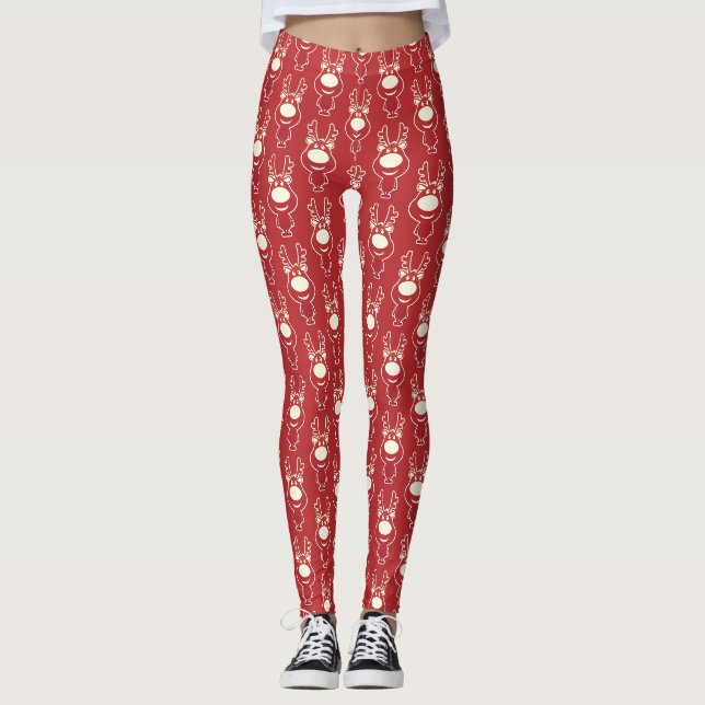 Leggings Motif rouge du dessin animé Reindeer (Devant)