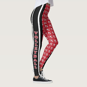 Leggings Motif rouge foncé, blanc et noir de volleyball