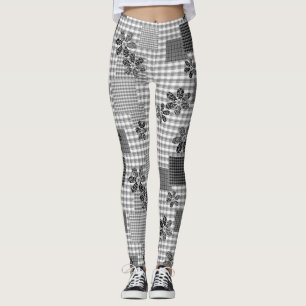 Leggings Motif rustique en patchwork noir et blanc rétro