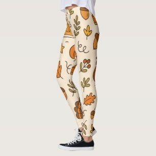 Leggings Motif sans couture de doodles de Thanksgiving