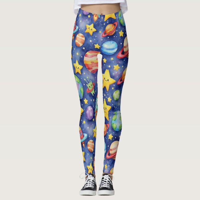 Leggings Motif sans couture d'une galaxie de dessin animé (Devant)