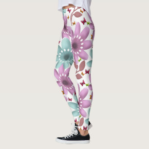 Leggings Motif sans couture papillon floral Rose et menth