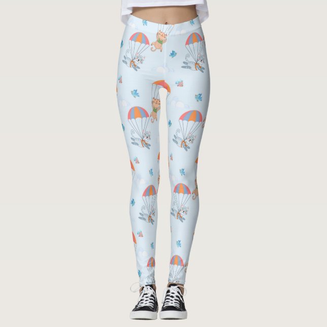 Leggings Motif sans couture Skydiver Cat (Devant)
