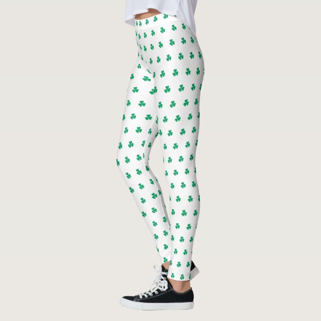 Leggings Motif shamrock St. Patrick's Day Vert blanc (Gauche)