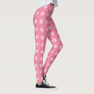 Leggings motif simple floral solide rose rétro petit flux