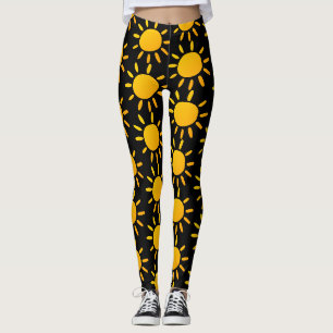 Leggings Motif Soleil D'Été Géométrique Noir Et Jaune