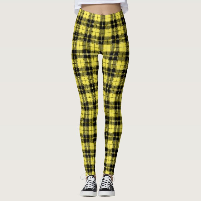 Leggings Motif Tartan Jaune Noir  (Devant)